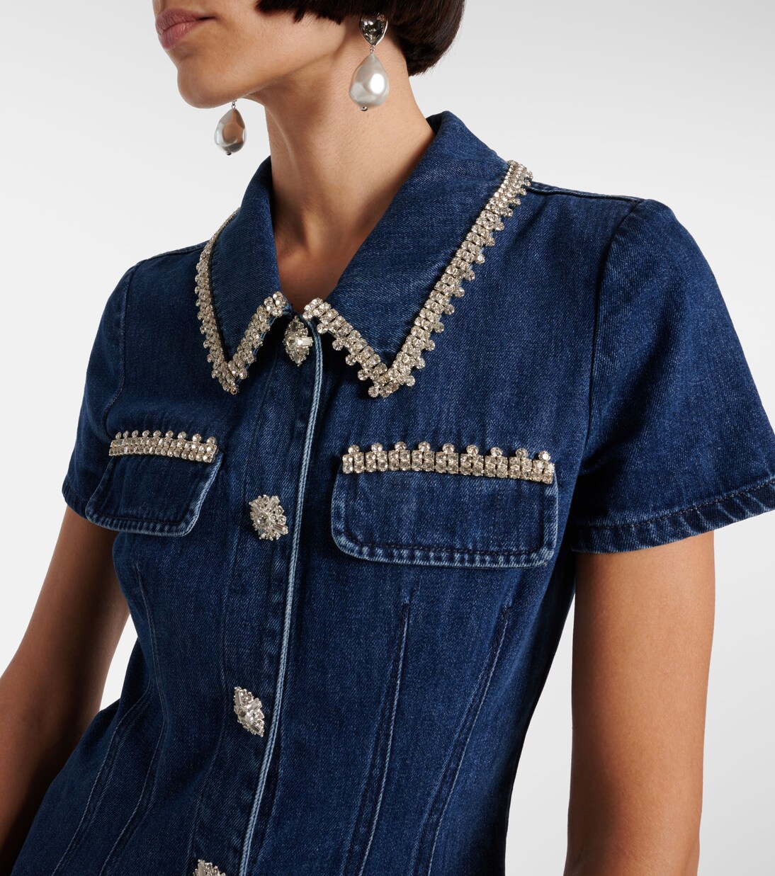 Trend4us Luxe Crystal-Embellished Denim Mini Dress