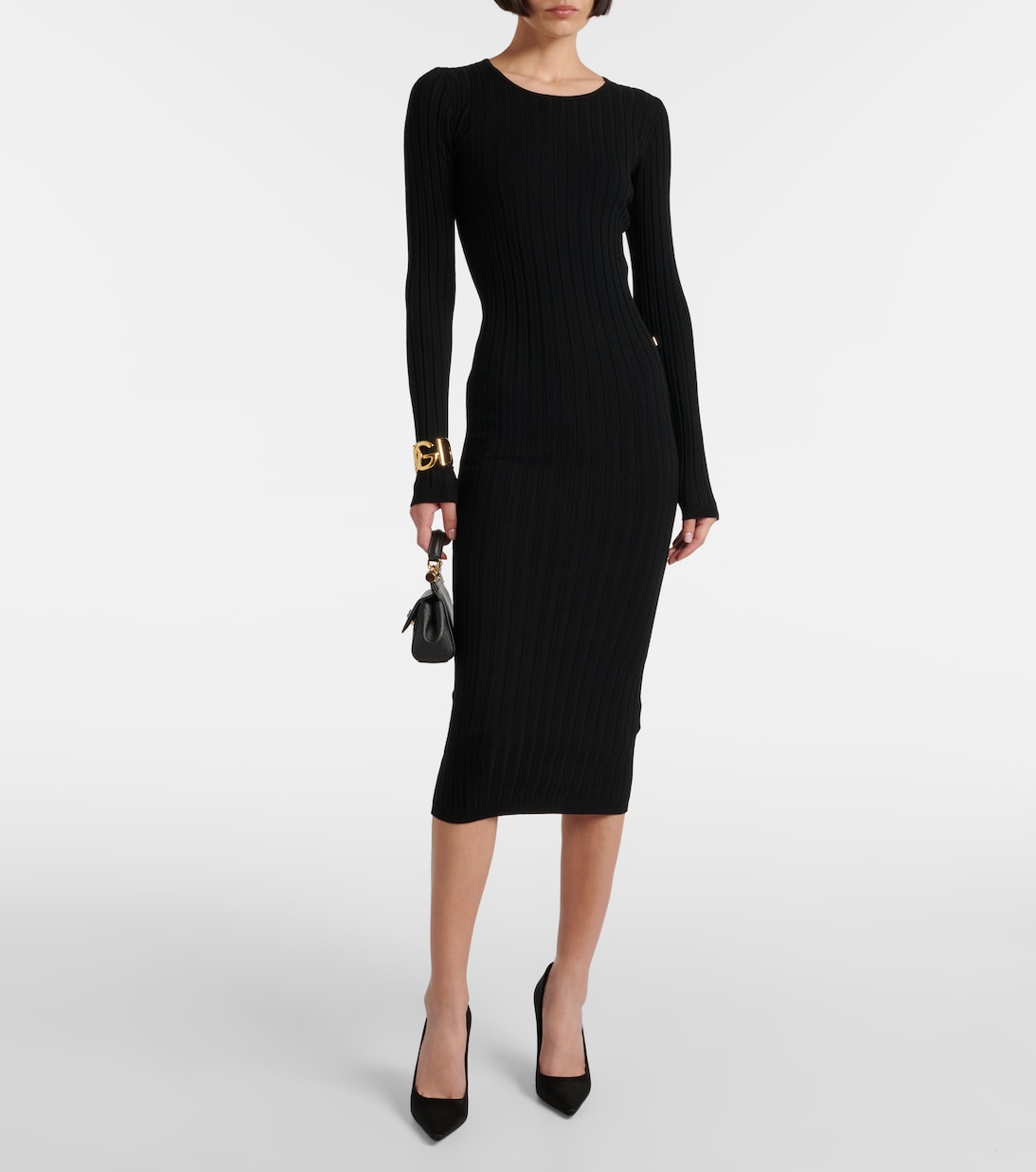Dolce & Gabbana Black Sheer Bodycon Sheath Midi Dress