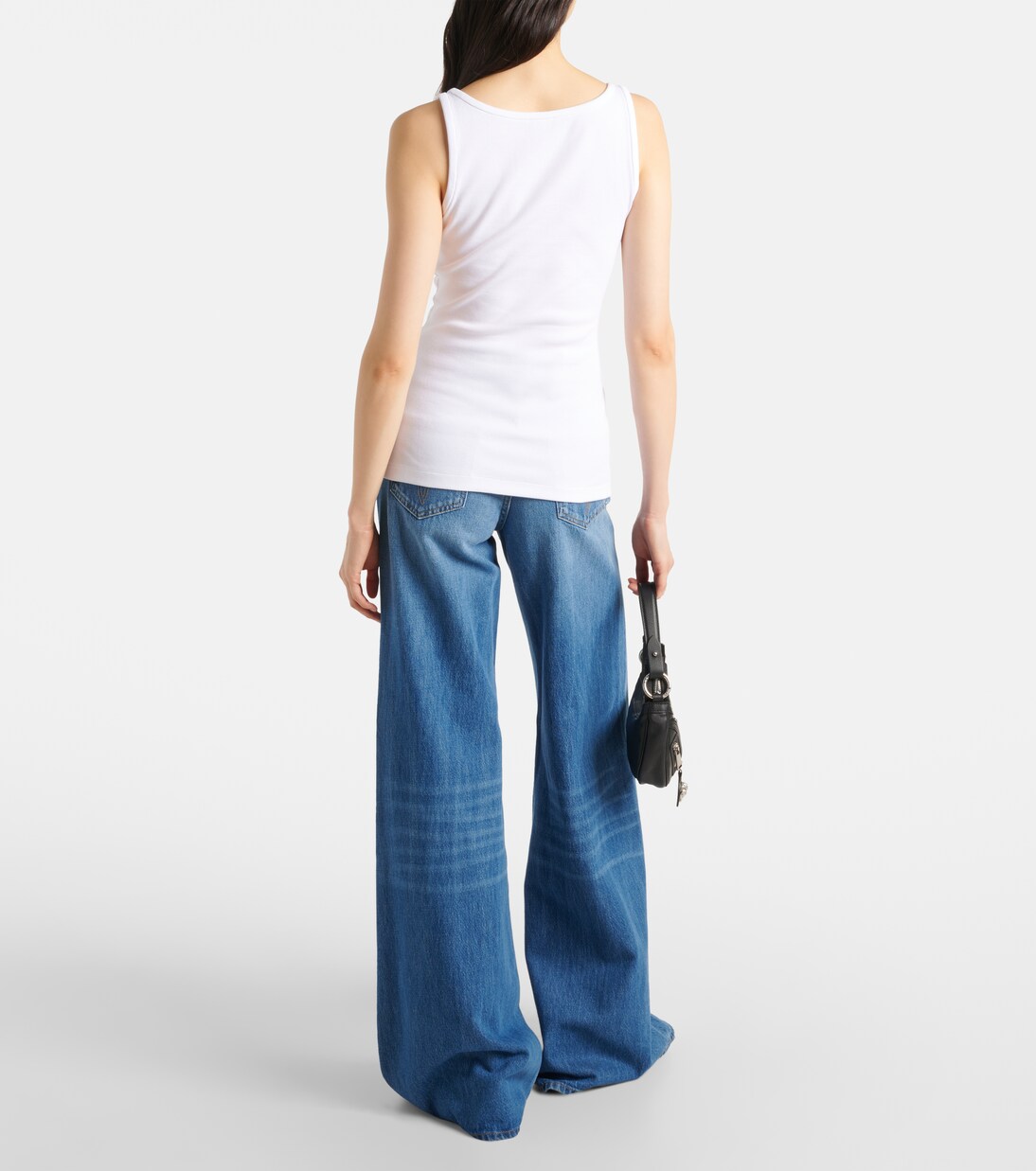 Ribbed-knit cotton-blend tank top in white - Versace | Mytheresa 