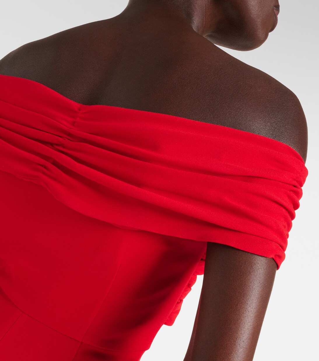Off Shoulder Techno Crepe Midi Dress