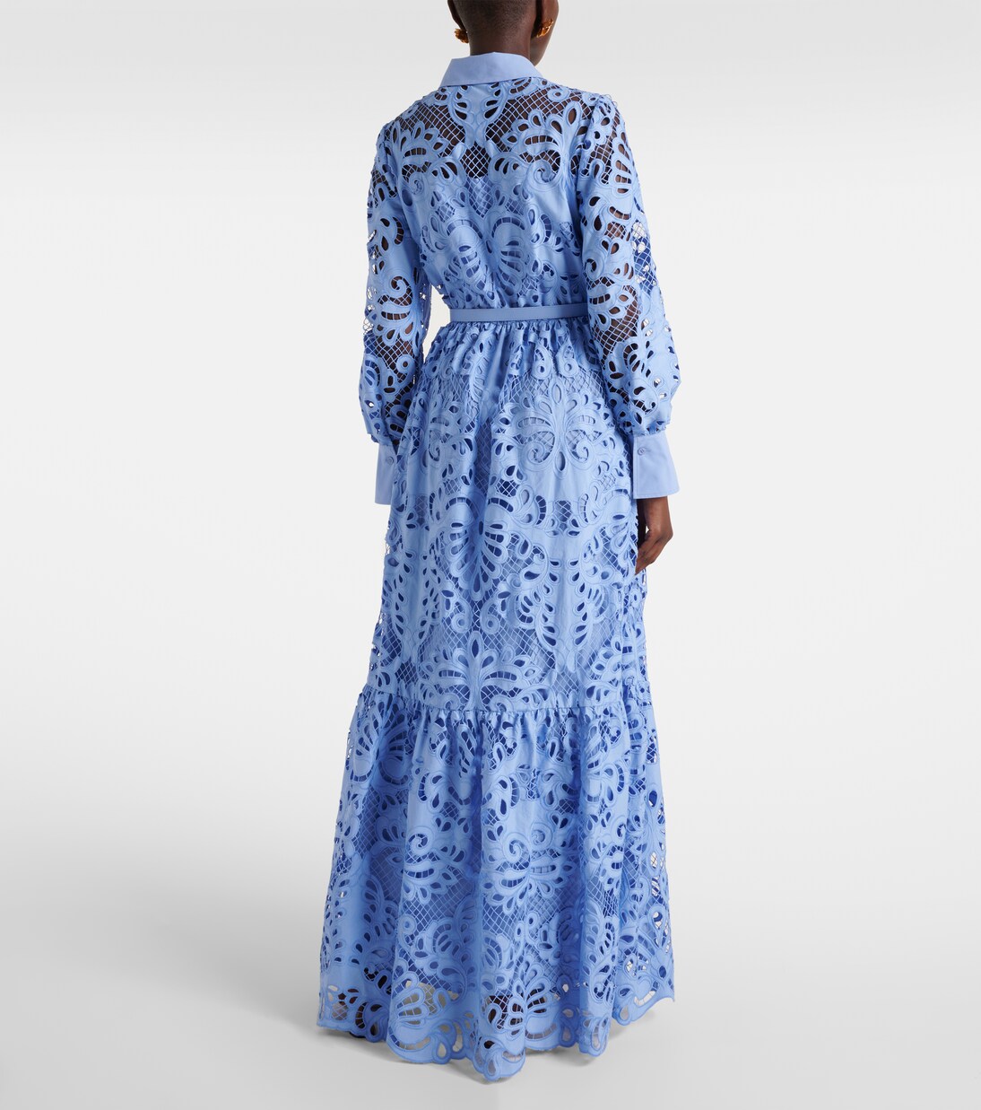 Belted cotton lace maxi dress in blue - Self Portrait | Mytheresa