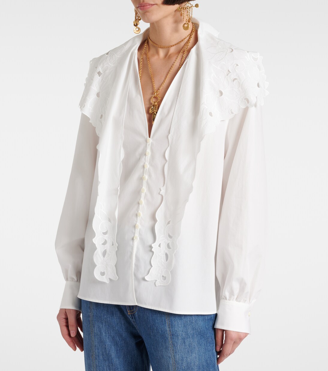 BOURRIENNE Paris X cotton Bowtie long sleeve shirt blouse tops 6511-343-0533 white 38