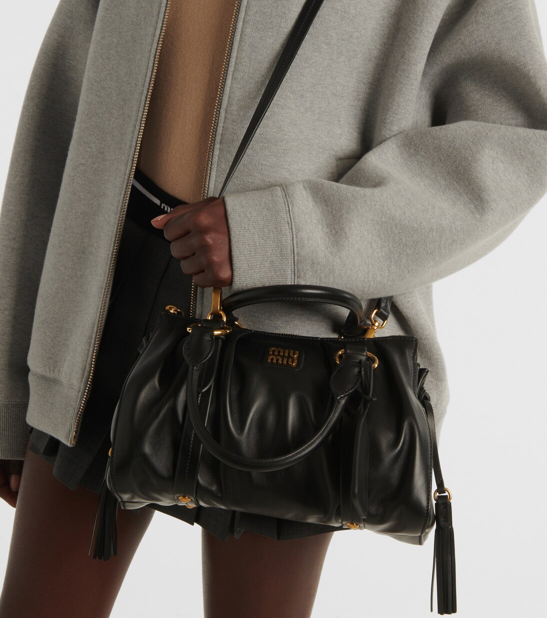 MIUMIU 26S JOIE HAND BAG 22 IN BLACK SHINY LAMBSKIN GOLD HARDWARE