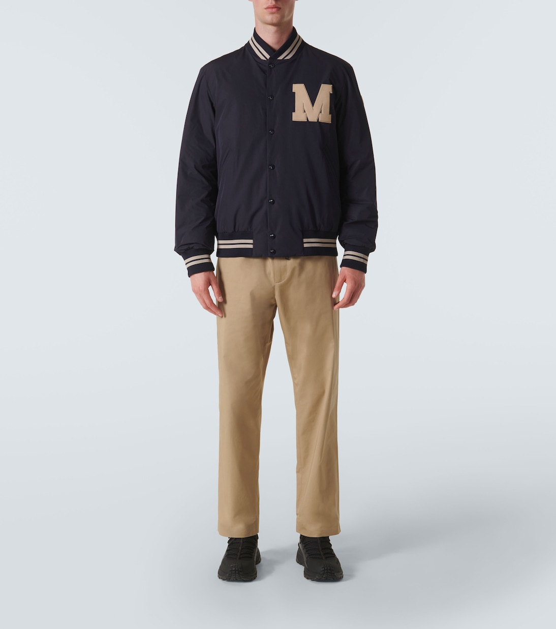 Lateltin down varsity jacket in blue Moncler Mytheresa