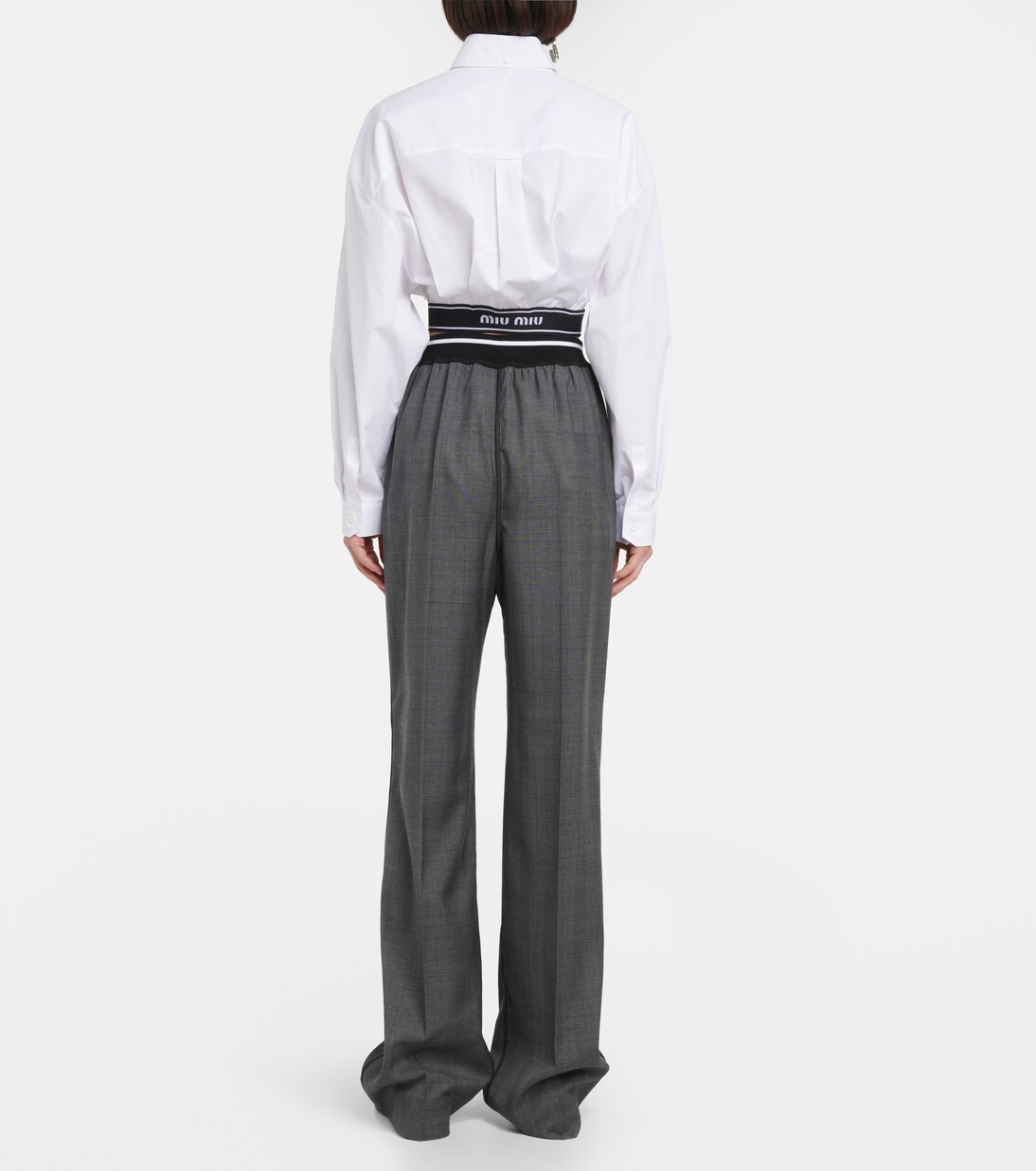 Logo wide-leg checked pants in grey - Miu Miu | Mytheresa