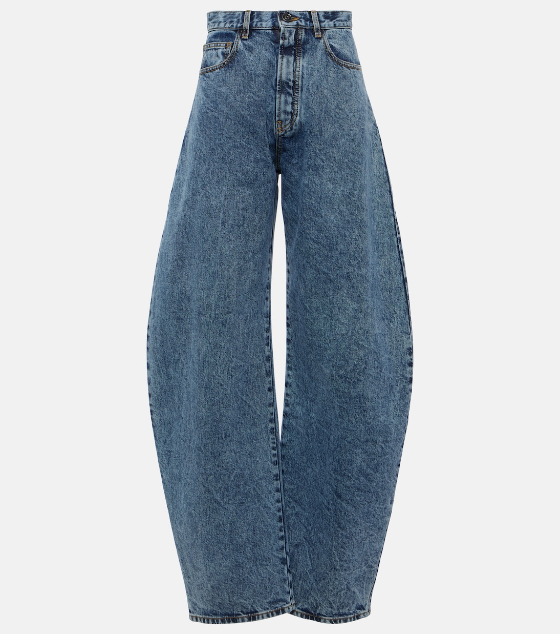 High-rise barrel-leg jeans in blue - Alaia | Mytheresa 