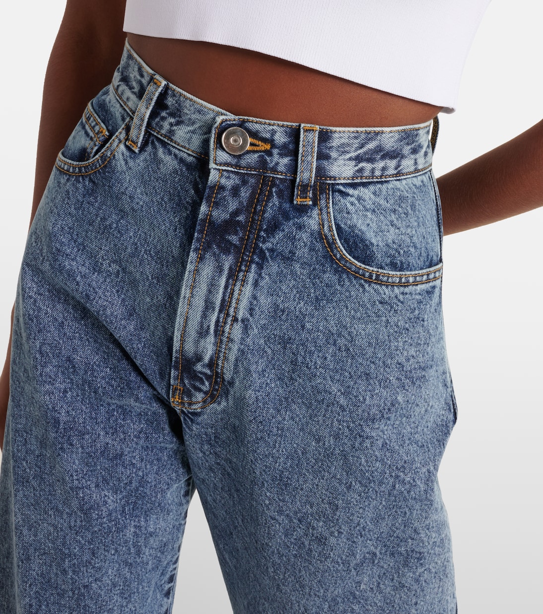 High-rise barrel-leg jeans in blue - Alaia | Mytheresa 