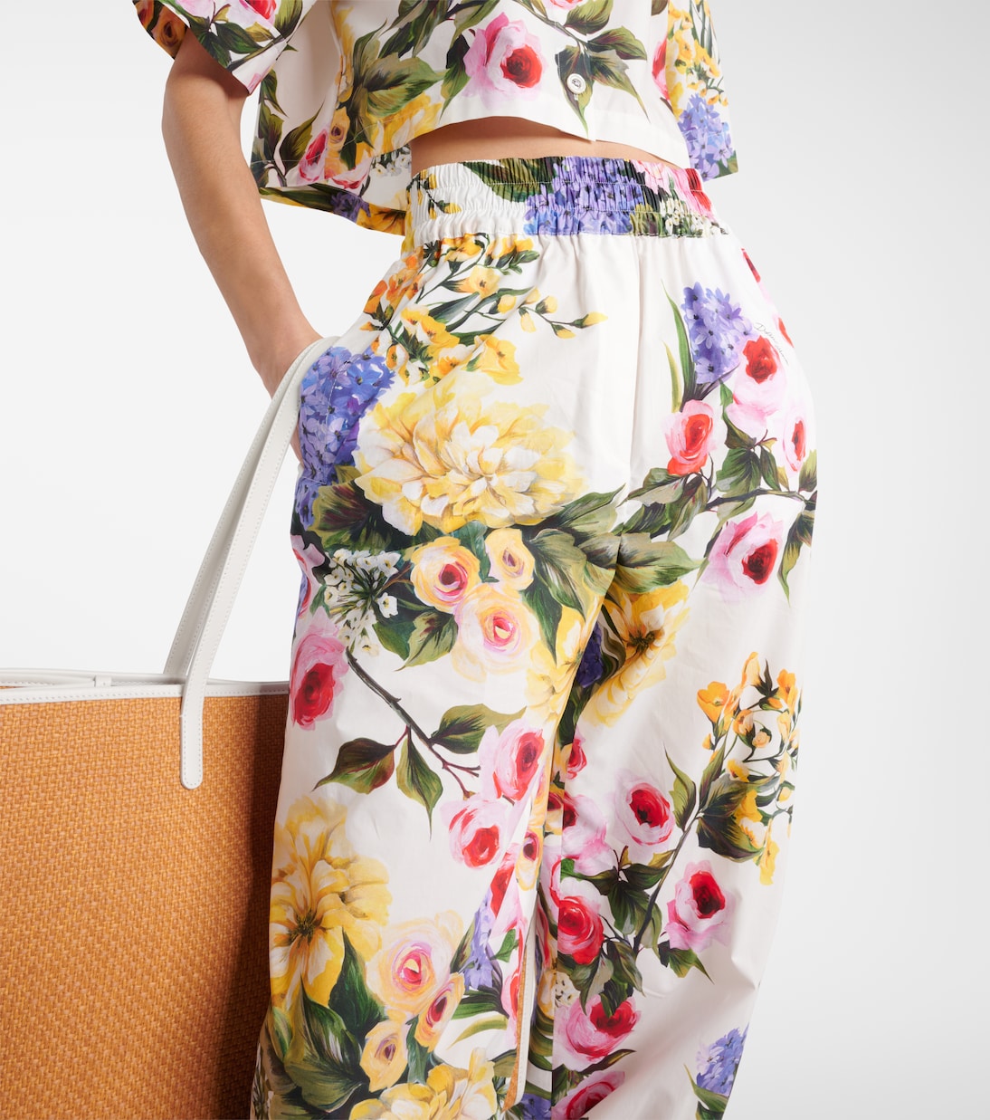 Dolce & Gabbana Purple Floral Print Tapered Cotton Pants main image 0