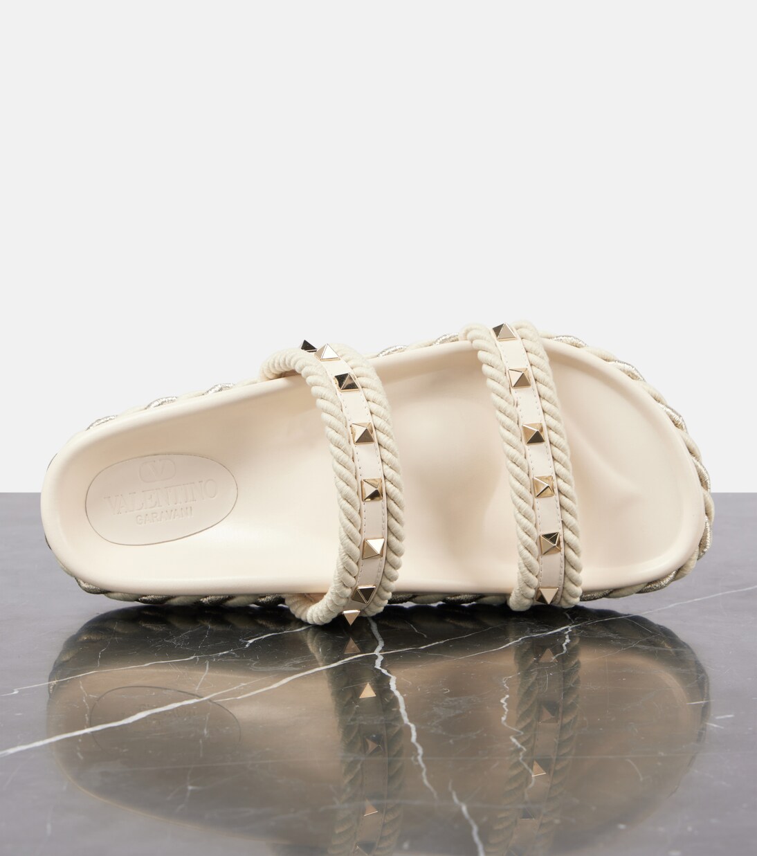 Rockstud Espadrille 45mm Brown leather sandals
