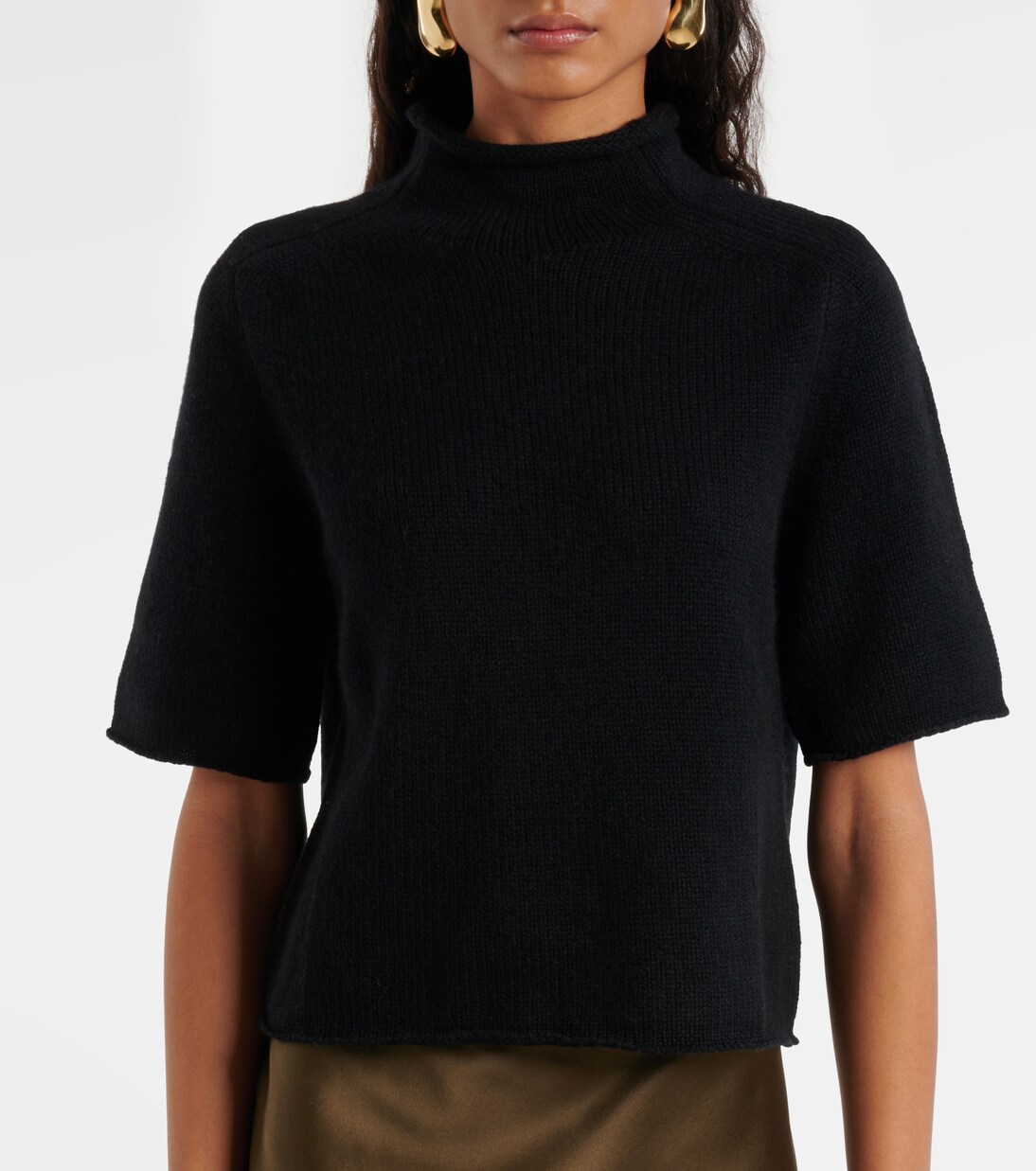 Faye Cropped Ribbed Knit Top - Black