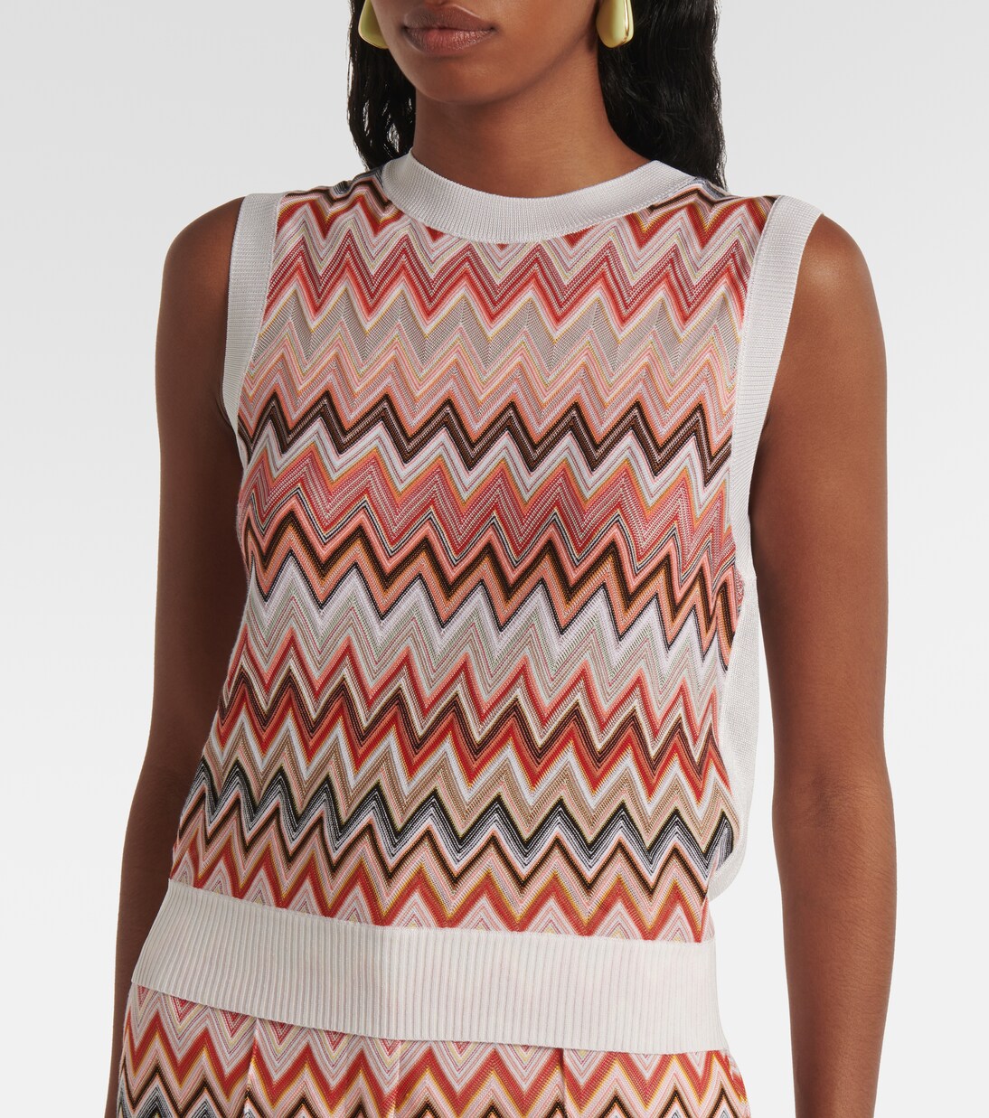 Tunique Missoni Vintage, Imprimé Zigzag Multicolore, Coton Mixte, Taille L, Femme, Très Bon état