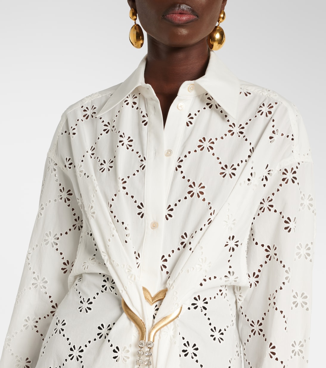 White Cotton Shirt and Drape Skirt Co-ord Set with Embroidery