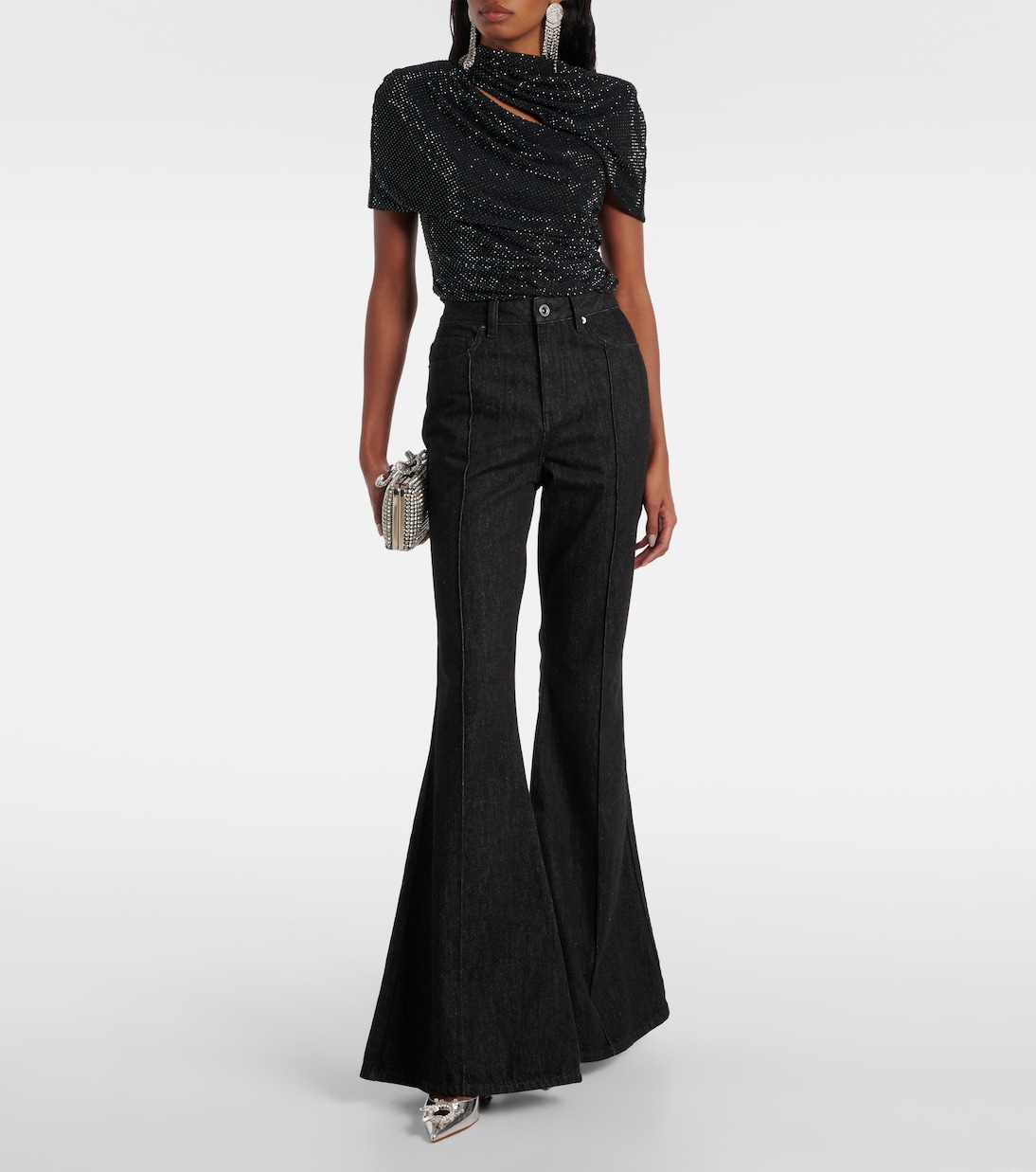Black Embellished Mesh Top main image 0