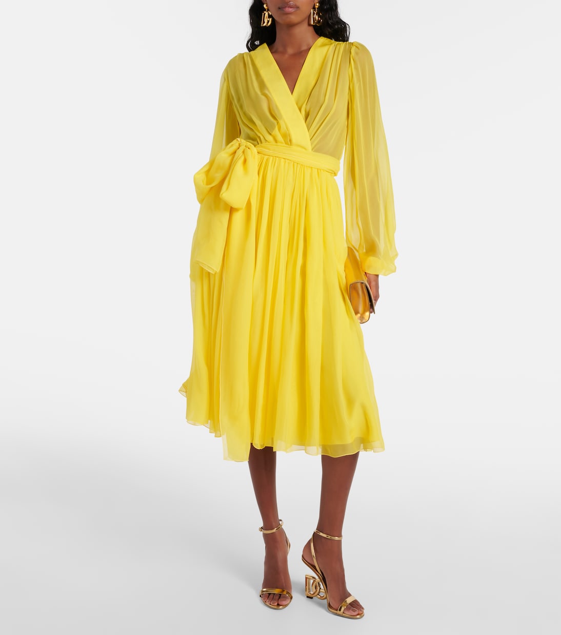 Silk chiffon midi dress in yellow - Dolce Gabbana | Mytheresa