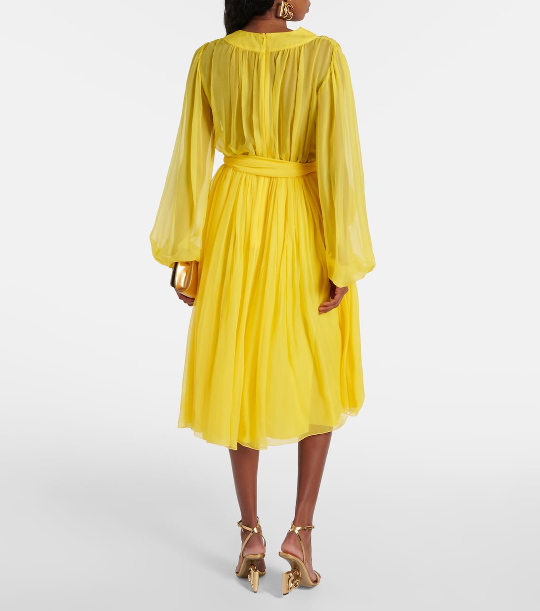 Silk chiffon midi dress in yellow - Dolce Gabbana | Mytheresa