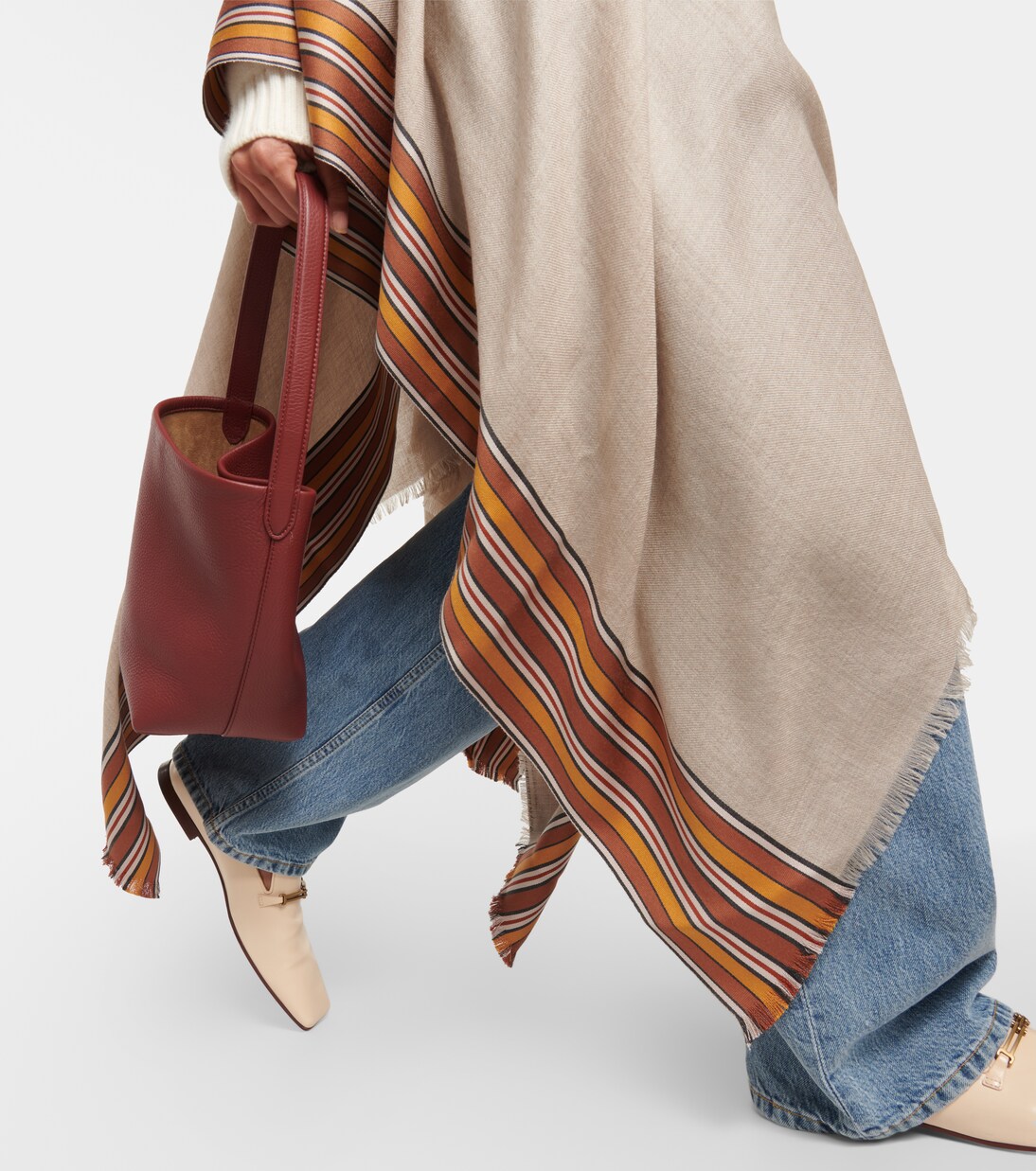 The Suitcase Stripe silk and cashmere poncho in beige - Loro Piana ...