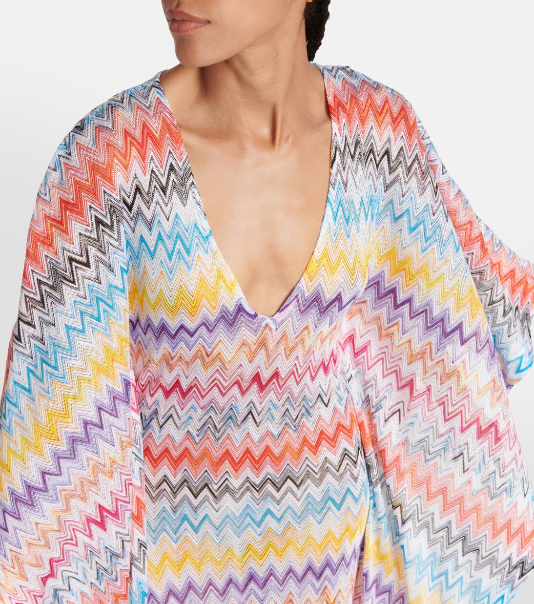 Women Beige Multi Colour Zig-Zac Printed Kaftan With Tie-Ups main image 0