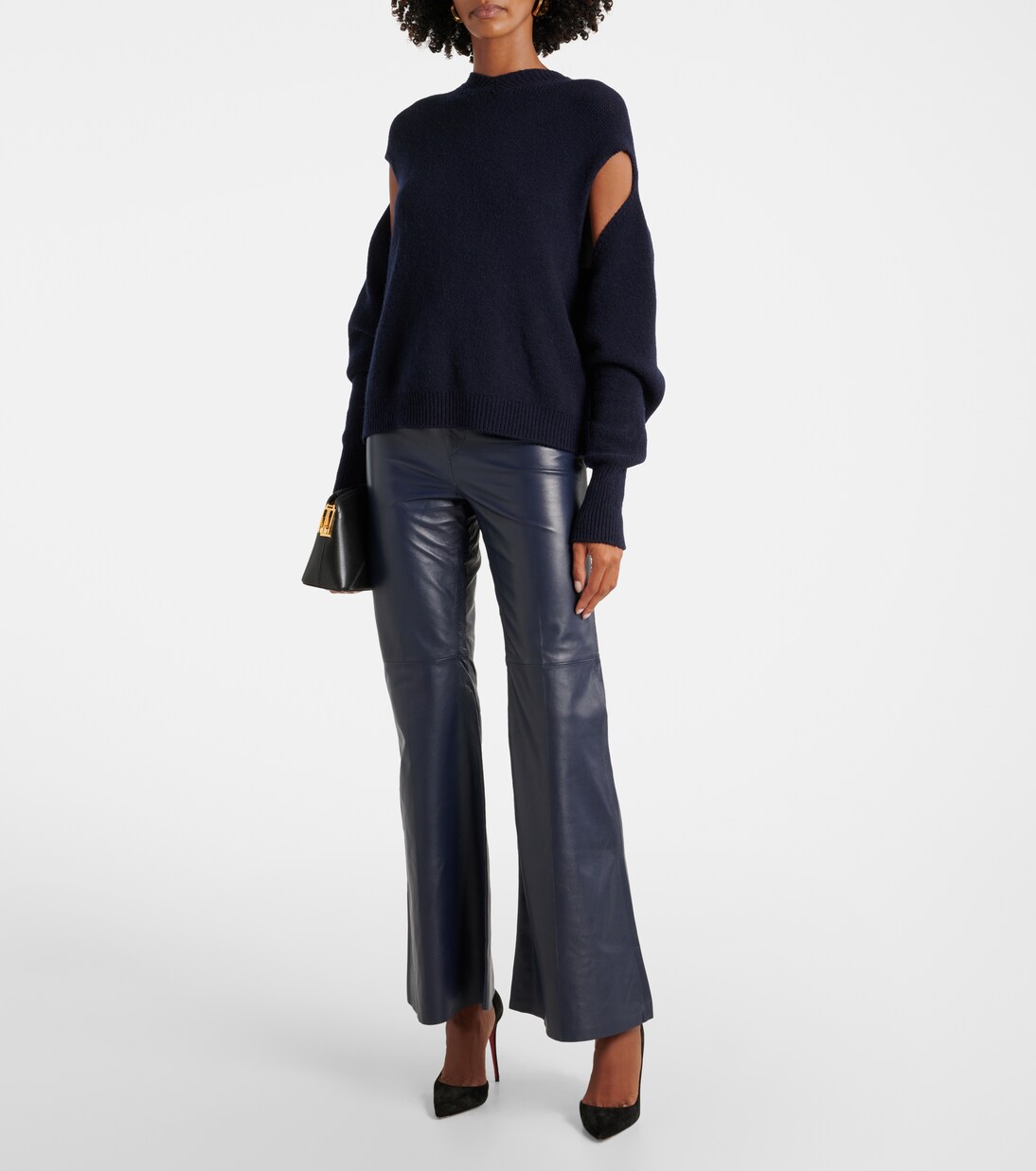 High-rise leather flared pants in blue - Victoria Beckham | Mytheresa