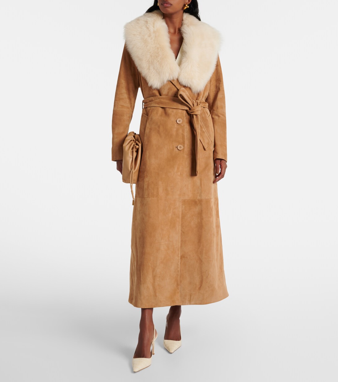 Shearling-Trimmed Suede Coat