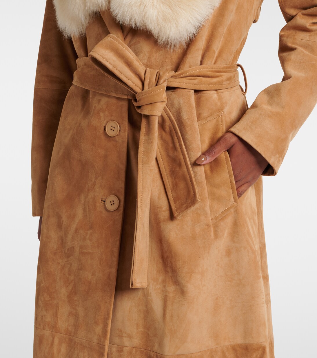 Dakota shearling-trimmed suede coat in beige - Nour Hammour 