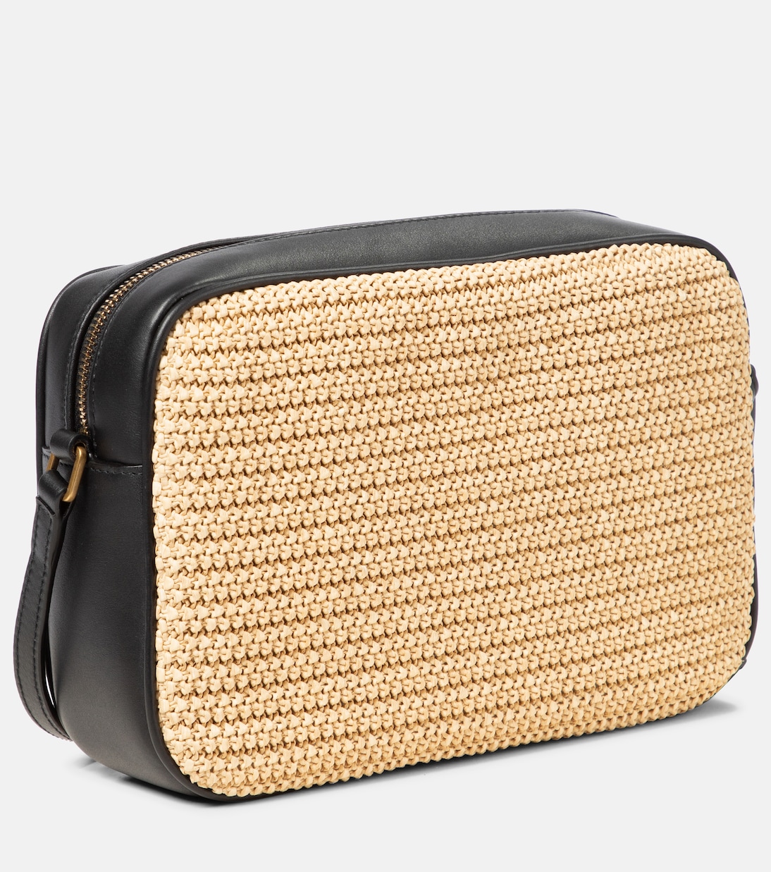 Lou leathertrimmed raffia crossbody bag in beige Saint Laurent