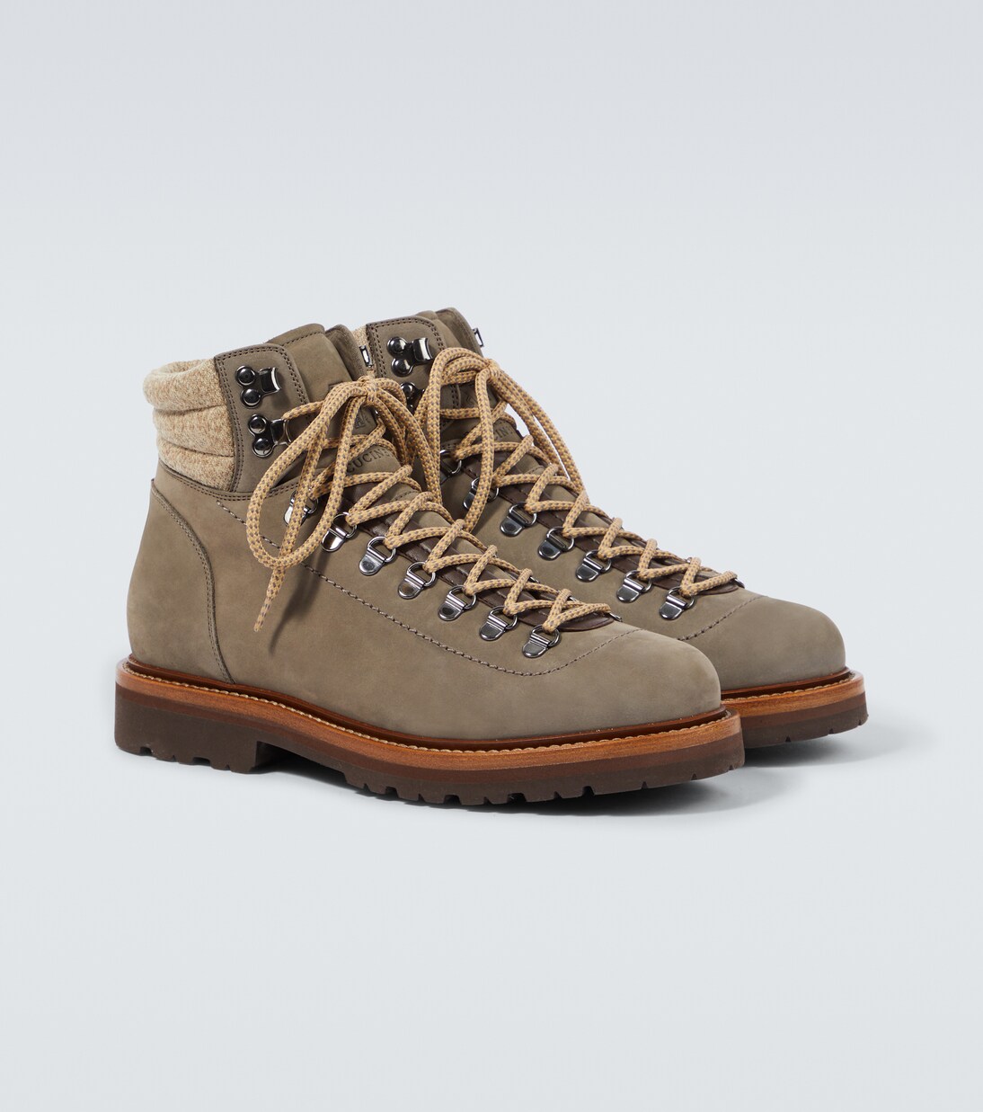 Nubuck leather hiking boots in grey Brunello Cucinelli Mytheresa
