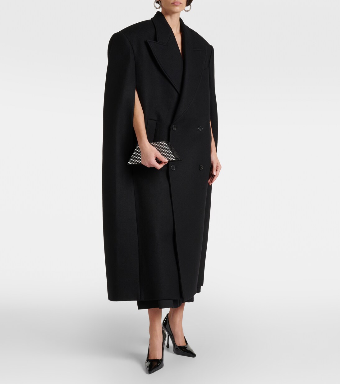 Doublebreasted virgin wool cape in black Wardrobe NYC Mytheresa