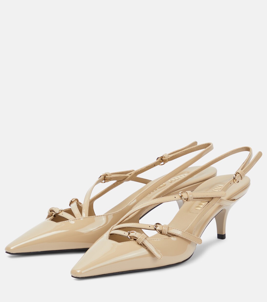 Slingback-Pumps aus Lackleder in Beige - Miu Miu | Mytheresa