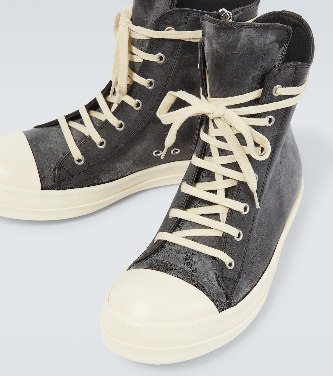 High-top leather sneakers in black - Rick Owens | Mytheresa