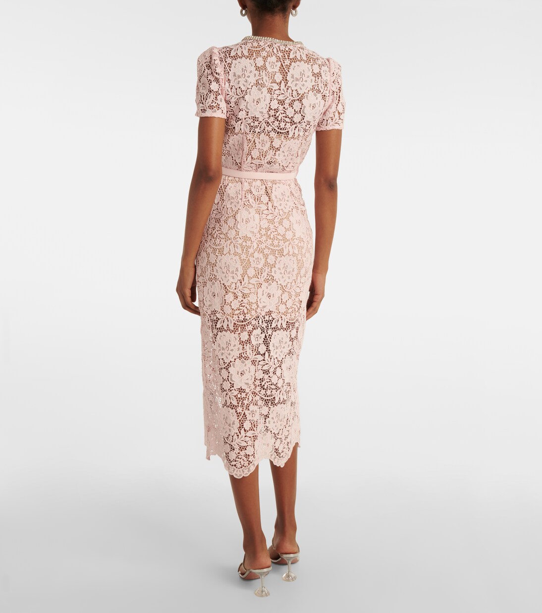 Crystal-embellished lace midi dress in pink - Self Portrait 