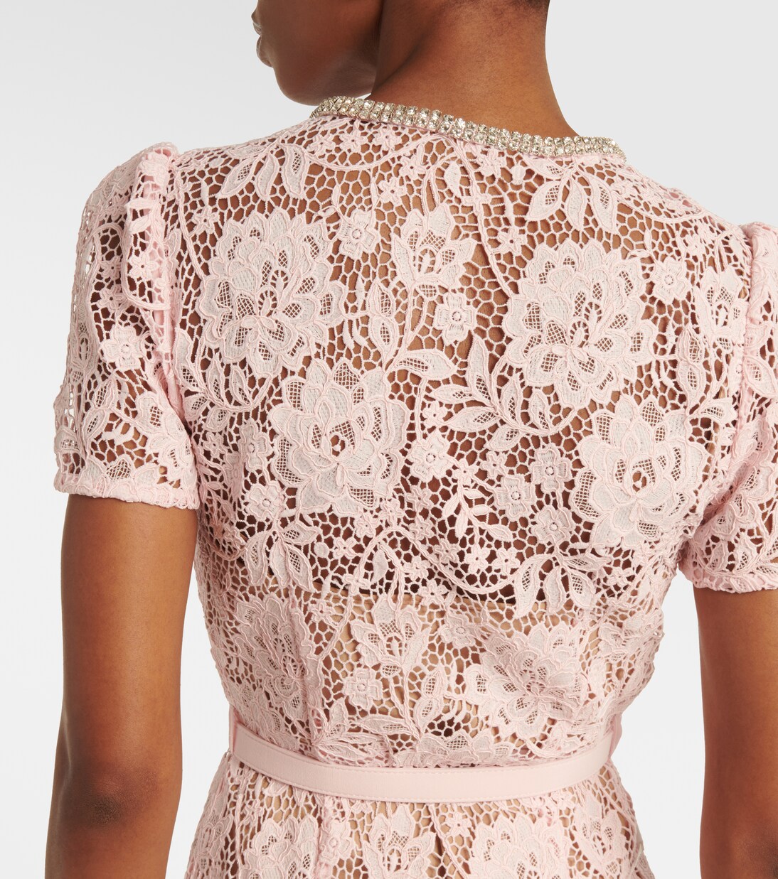 Crystal-embellished lace midi dress in pink - Self Portrait 