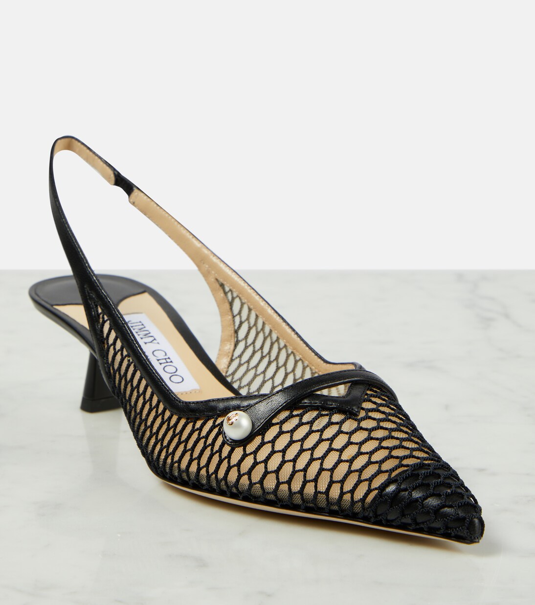 Amita 45 leather-trimmed slingback pumps in black - Jimmy Choo 