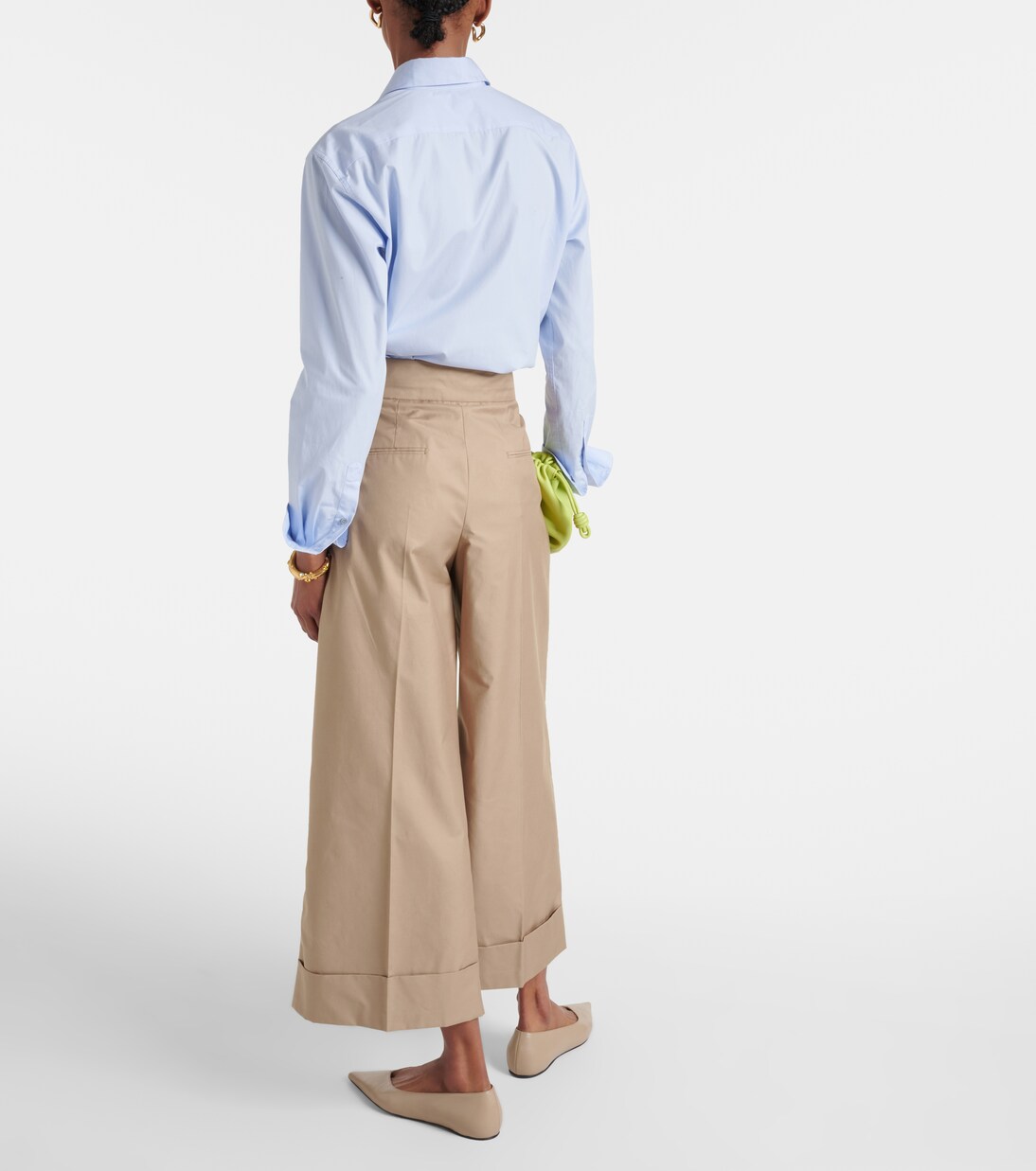 Pleated cotton-blend twill wide-leg pants in beige - S Max Mara  