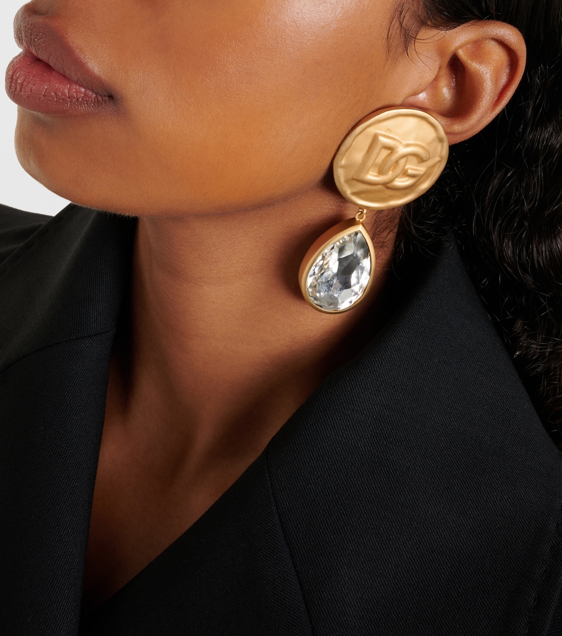 Dolce & Gabbana Red Watermelon Gold Brass Crystal Clip Dangling Earrings