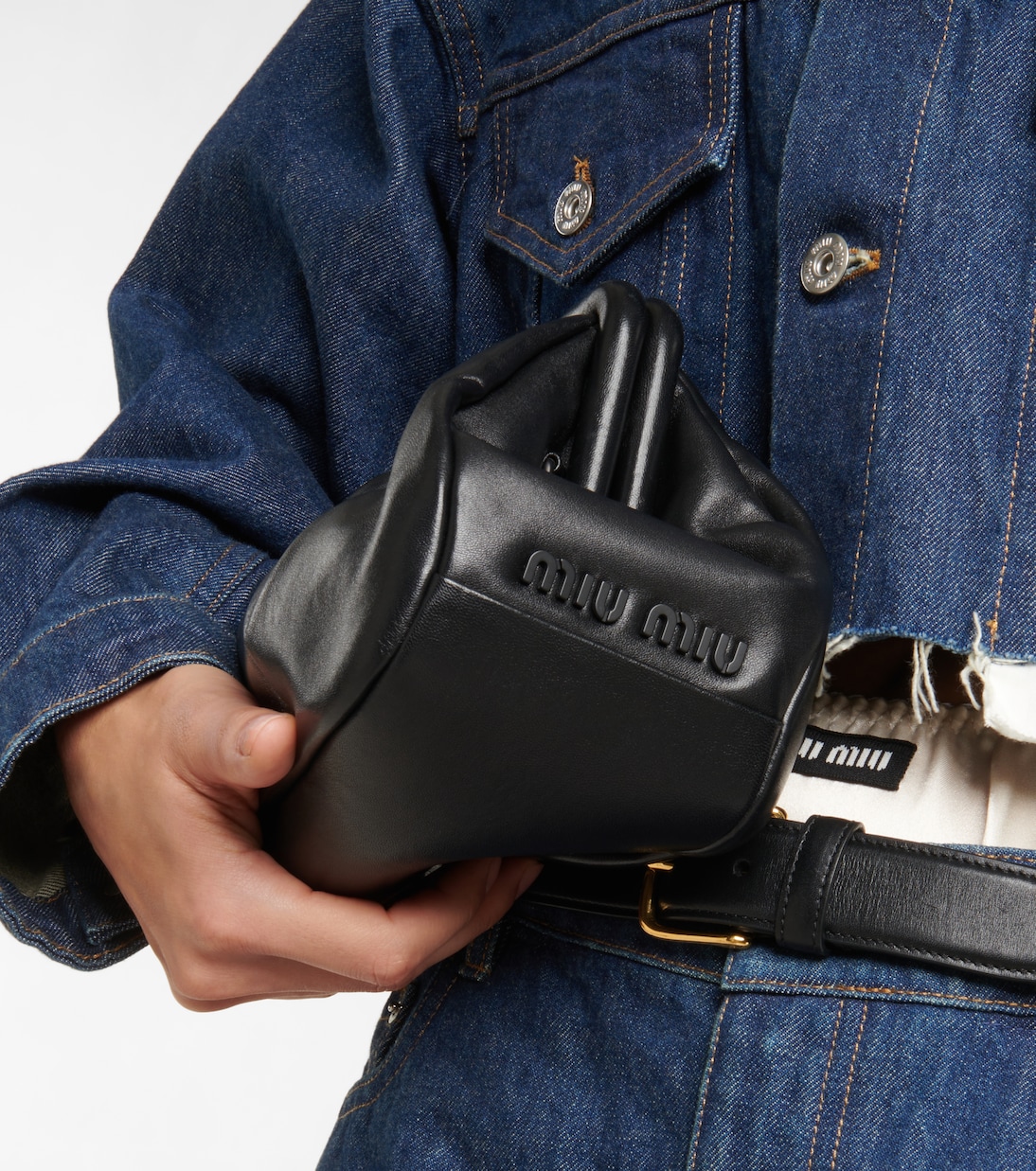 Leather clutch in black - Miu Miu | Mytheresa 