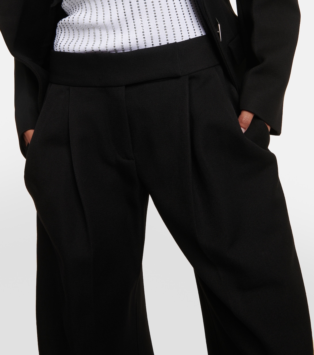Satin wide leg suit Pants in black