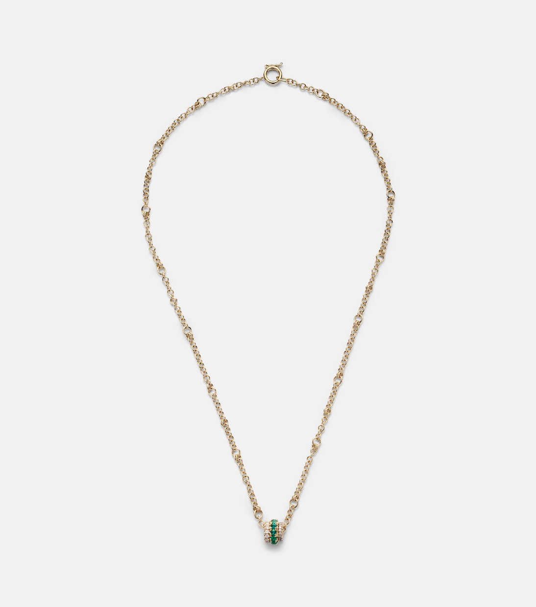Gravity 18kt gold chain necklace with diamond and emerald in gold
