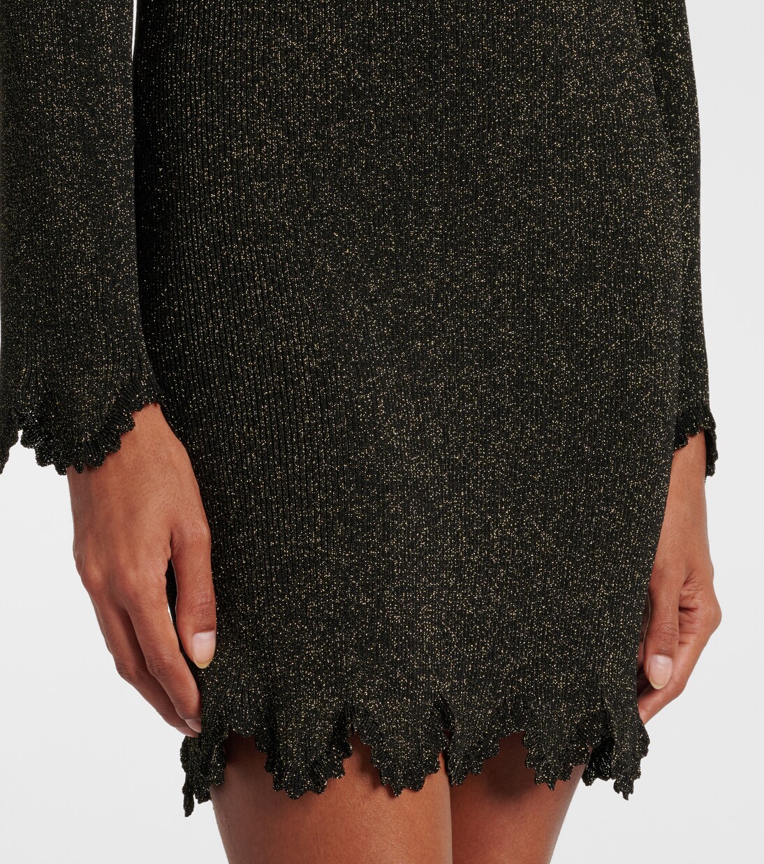 Chloé White Bodycon Dress with Scalloped Hem Sleeves, Mock Neck, and Cut Out Details