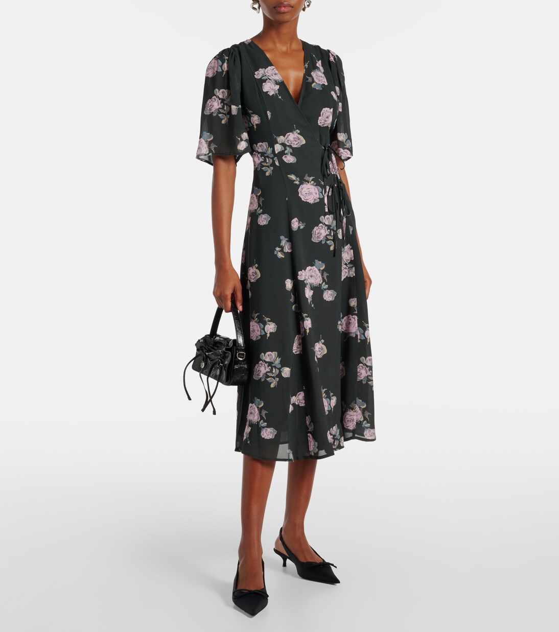 wrap-front evening dress with cascading drape – GARNETTA