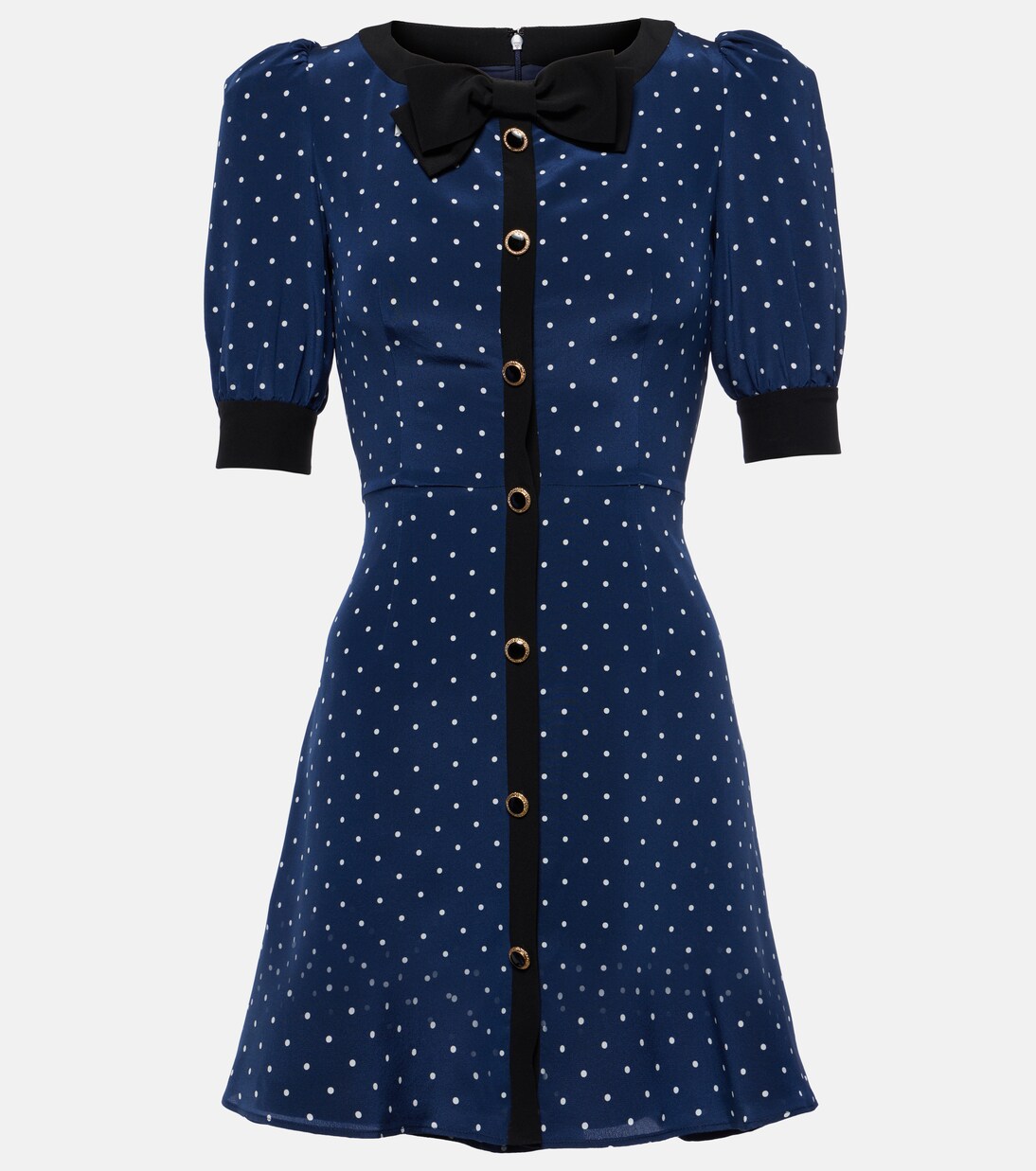 Bow-detail polka-dot silk minidress in blue - Alessandra Rich 