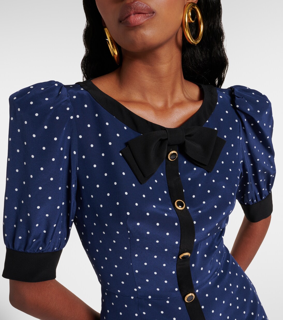 Bow-detail polka-dot silk minidress in blue - Alessandra Rich 