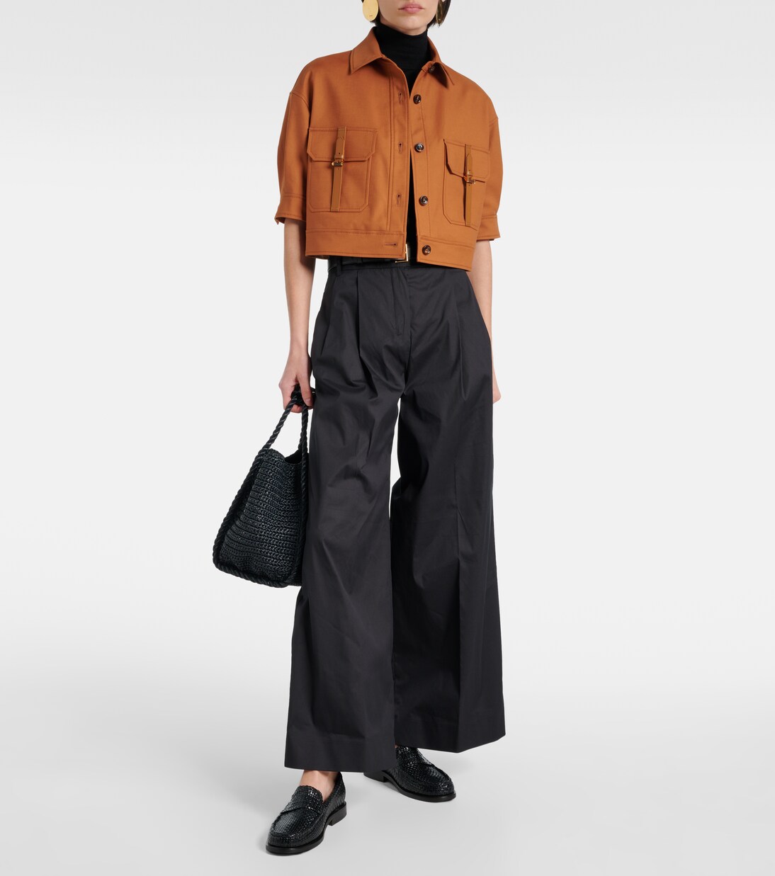 Cassia cotton-blend poplin wide-leg pants in black - S Max Mara 