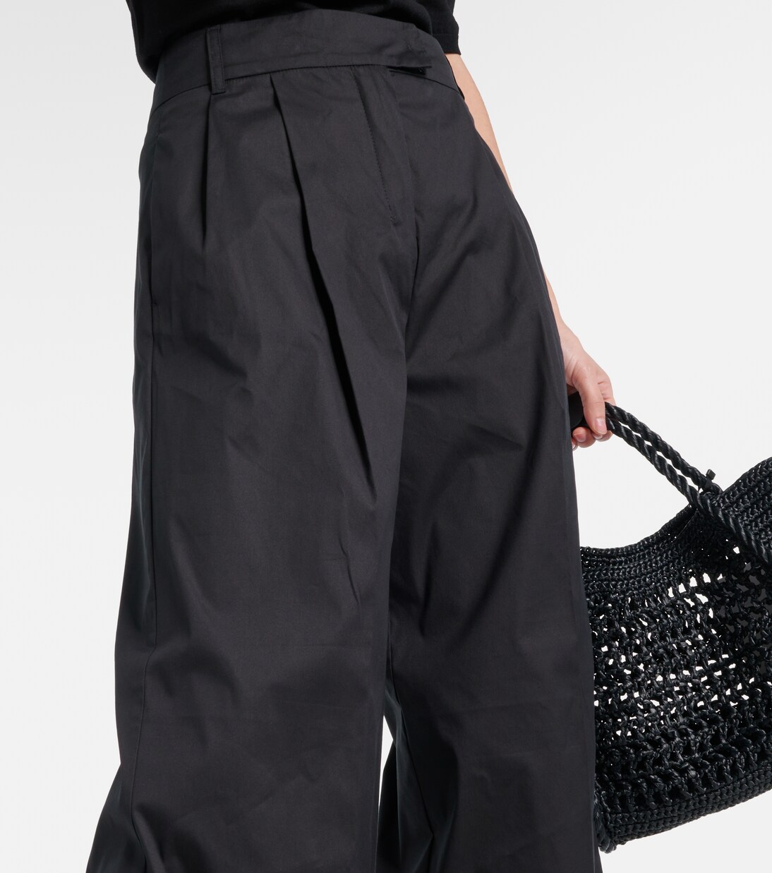 Cassia cotton-blend poplin wide-leg pants in black - S Max Mara 