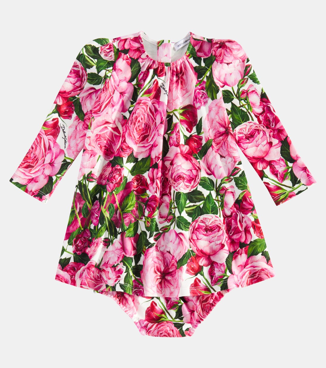 Baby cotton dress and bloomers set in pink - Dolce Gabbana Kids  