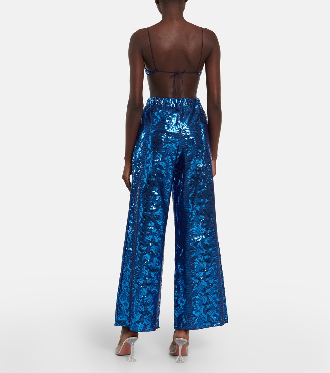 Unique Pleated Waist Snake Print Loose Pocket Wide Leg Pants
