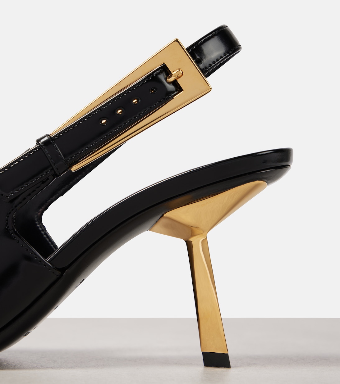 LEE SLINGBACK MID PUMPS IN BLACK CROCODILE SHINY CALFSKIN