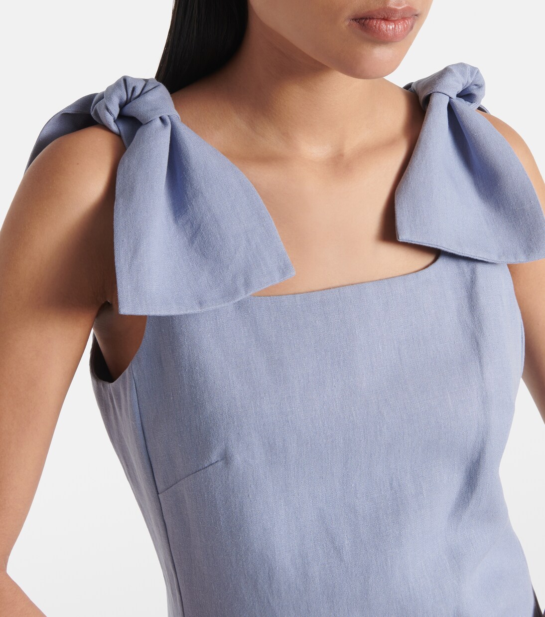 Cecily Midi Dress In Dusty Teal Colourblock Linen