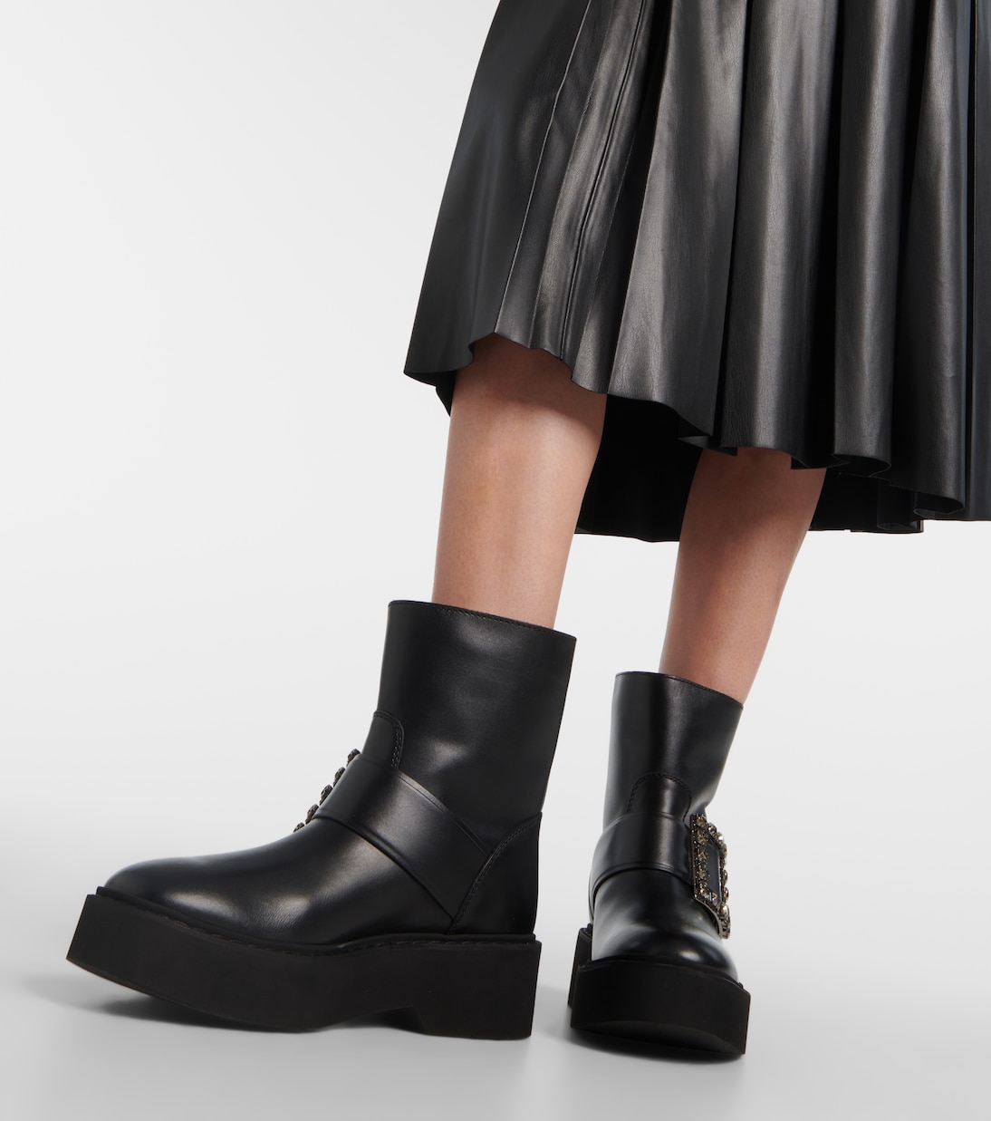 Viv Rangers leather combat boots in black Roger Vivier Mytheresa