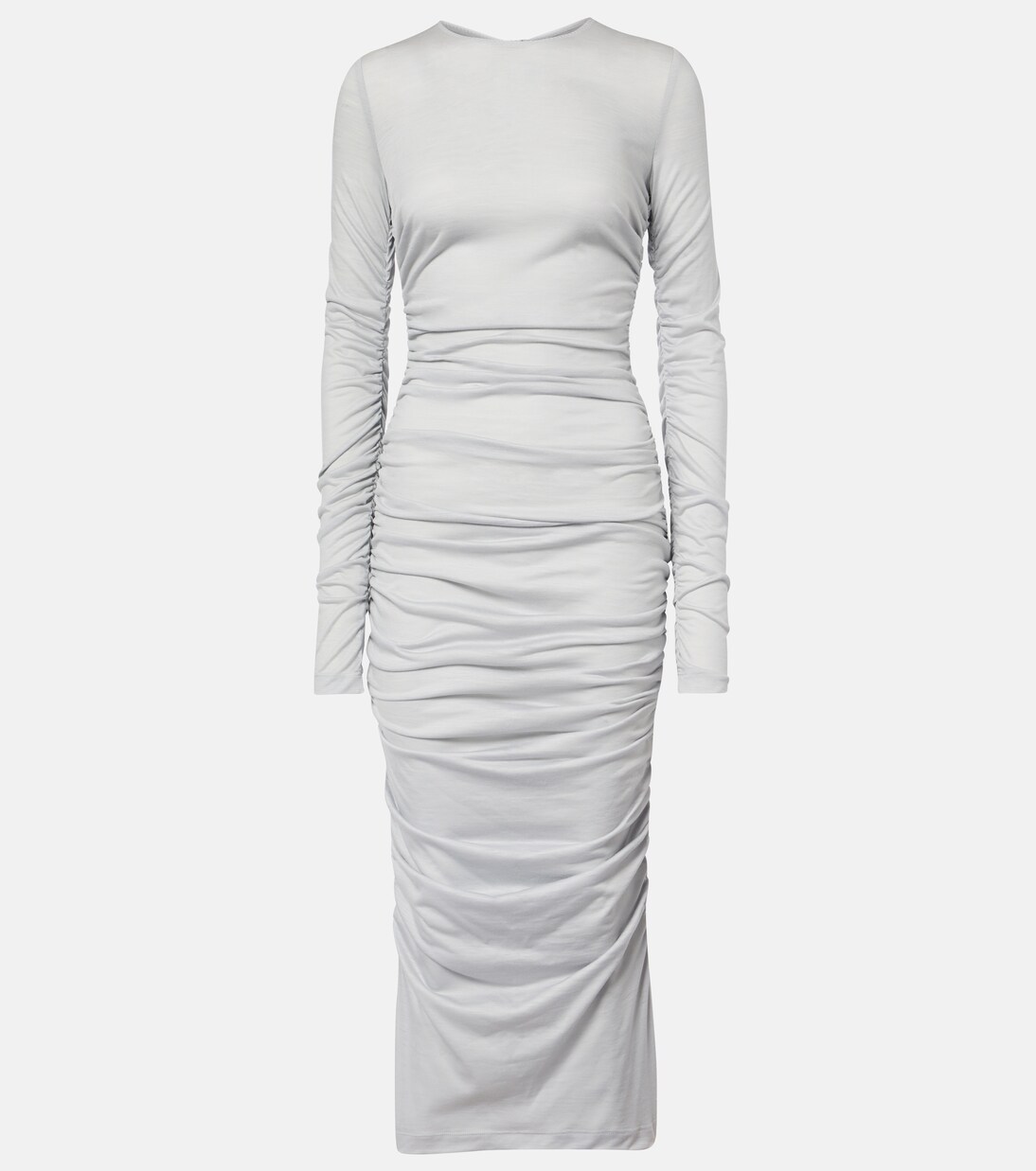 Dolce & Gabbana Black Wool Crepe Long Sleeves Midi Dress