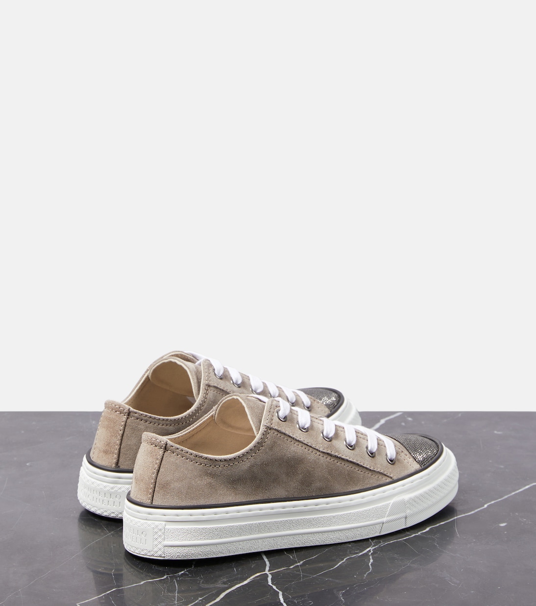 Embellished suede sneakers in grey - Brunello Cucinelli | Mytheresa